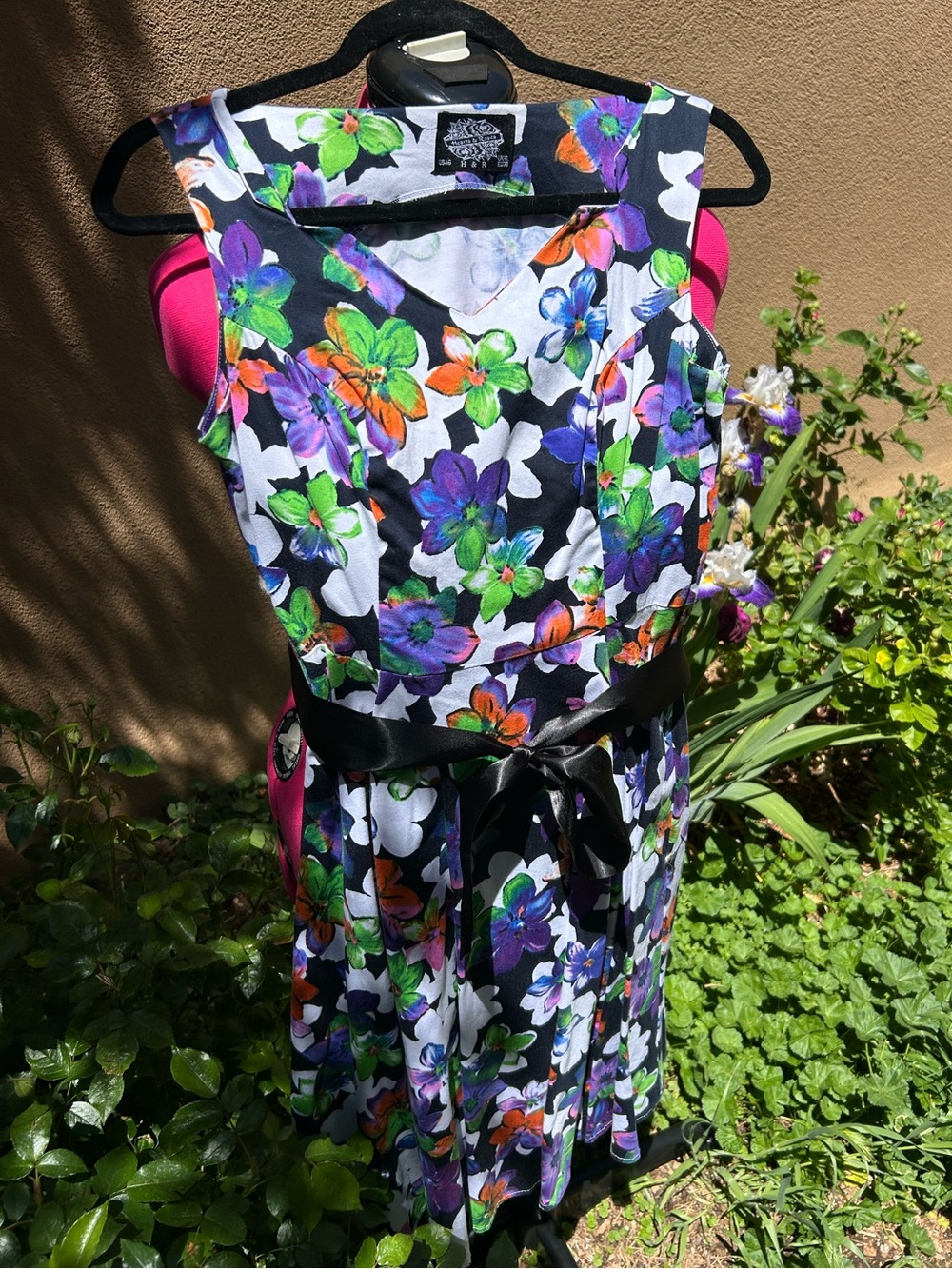 Hearts & Roses Floral Sleeveless Fit & Flare Dress with Black Sash